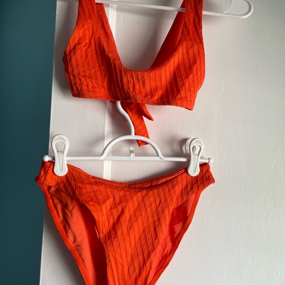 Monday Swimwear persimmon jacquard bikini set
